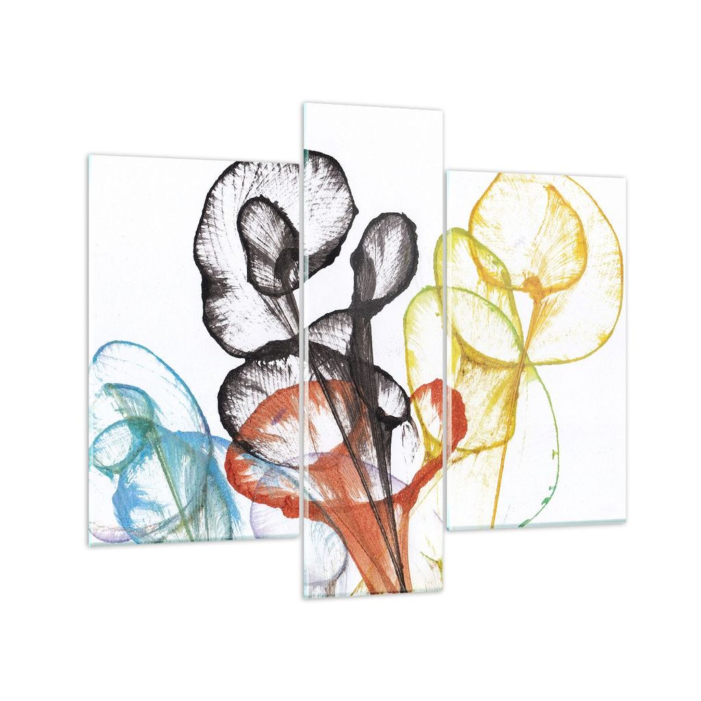 Bilder auf glas - 3 Teile - Blumen Abstraktion Surrealismus - 95x80cm - Glasbilder - Wandbilder - Bilder - Wanddekoration aus Glas - Glas Bilder - ...