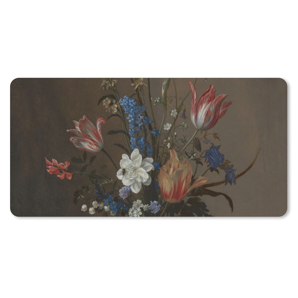 MuchoWow Schreibtischunterlage Blumen in einer Wan-Li-Vase und Muscheln - Gemälde von Balthasar van der Ast 80x40 cm - XXL Mauspad - Gaming Mauspad