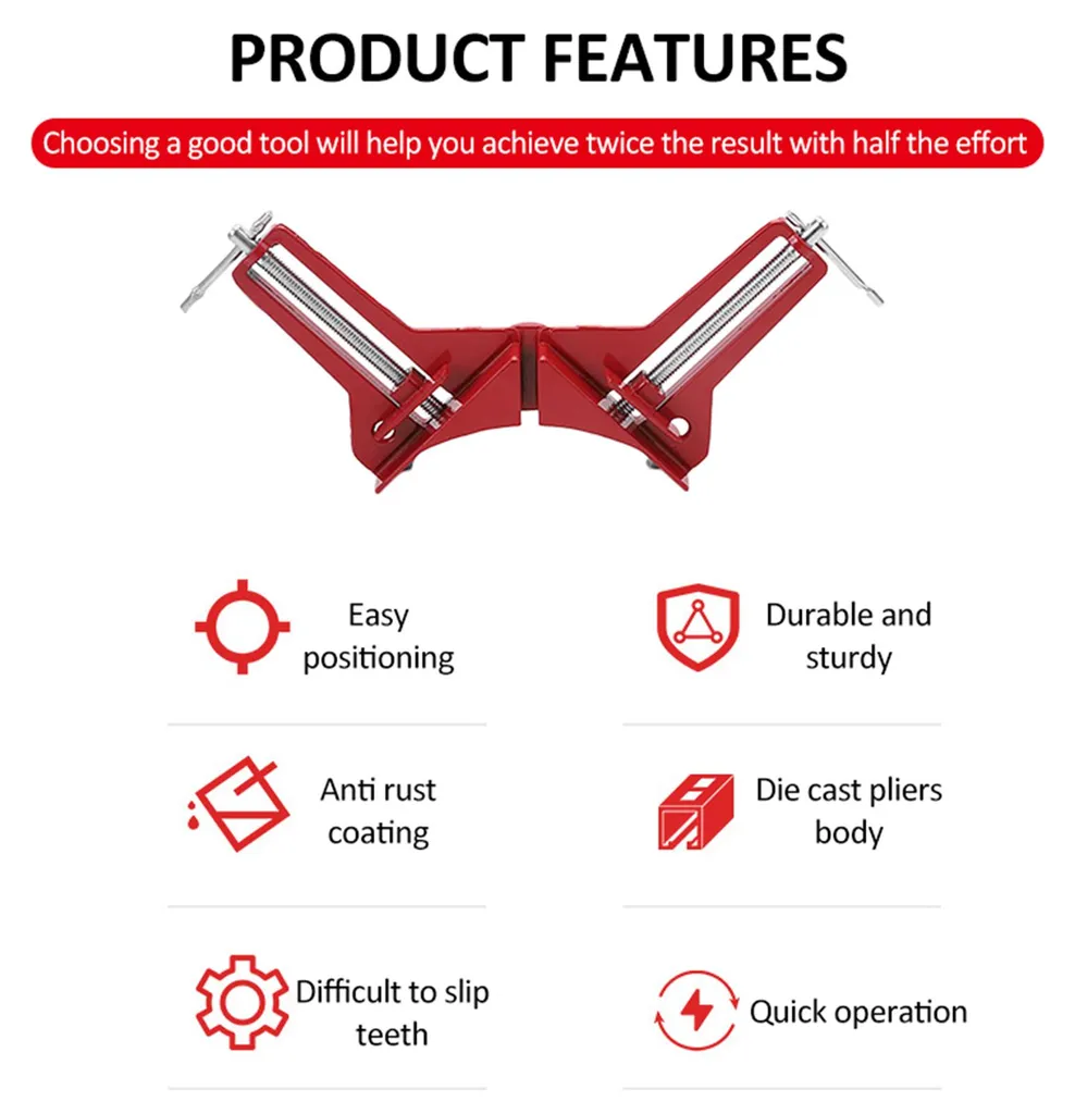 Serre-joint à angle droit renforcé en aluminium - Fixation rapide 90° - 6