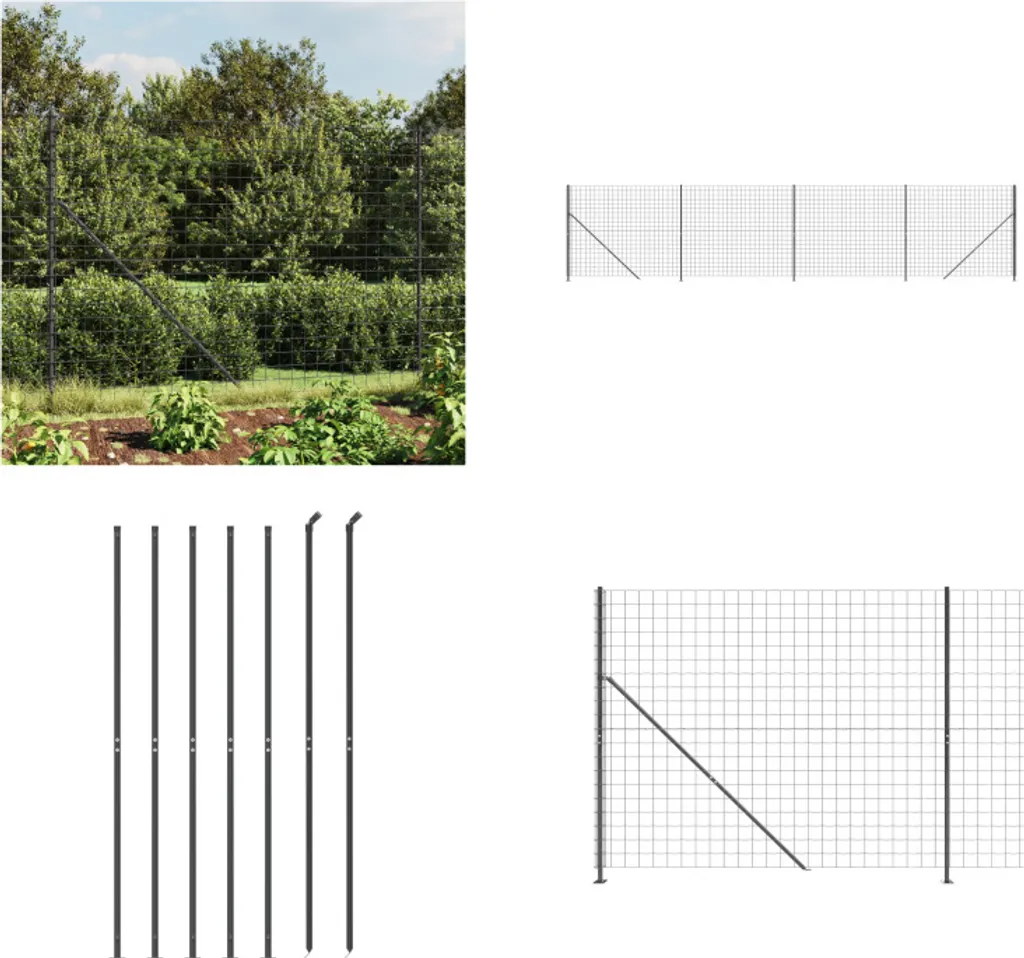 vidaXL Recinzione in rete metallica con flangia a terra antracite 1,4x10 m - recinzione in rete metallica - recinzione da giardino - rete metallica