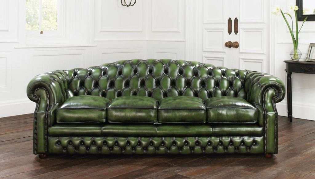 Antik Chesterfield Leder Sofa Couch Polster 100% Echtes Produktbild 
