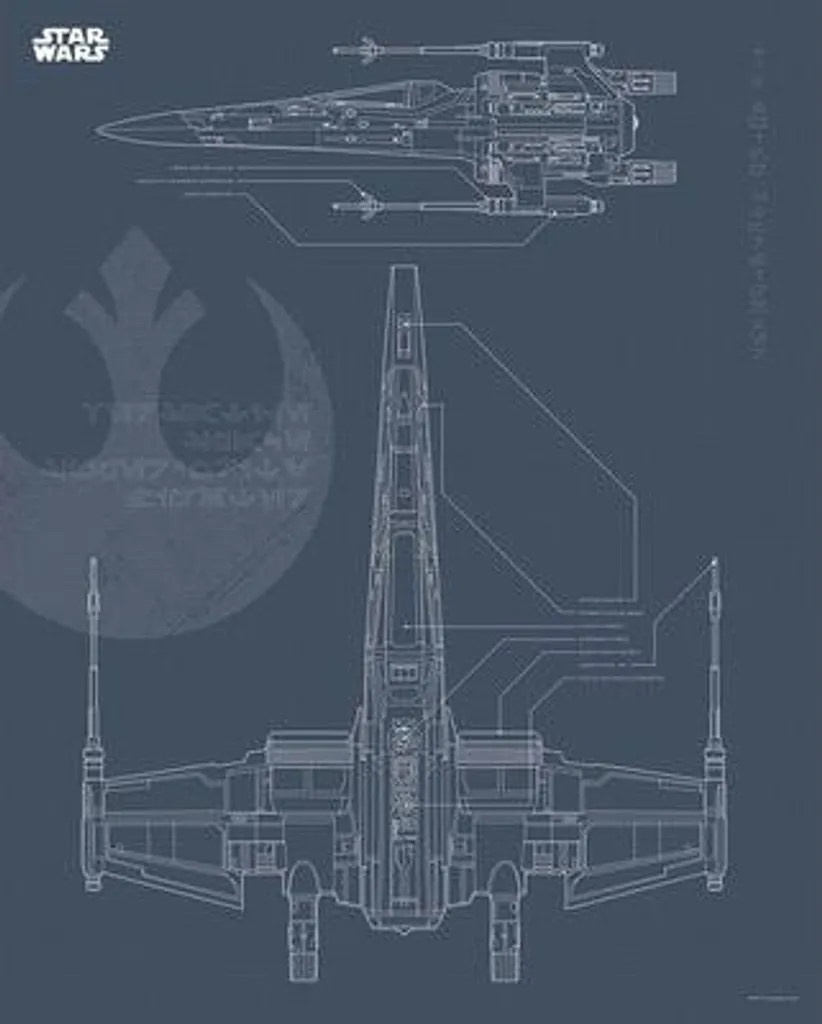 Affiche Décorative Star Wars : Carte du Vaisseau Blueprint Wing 40x50