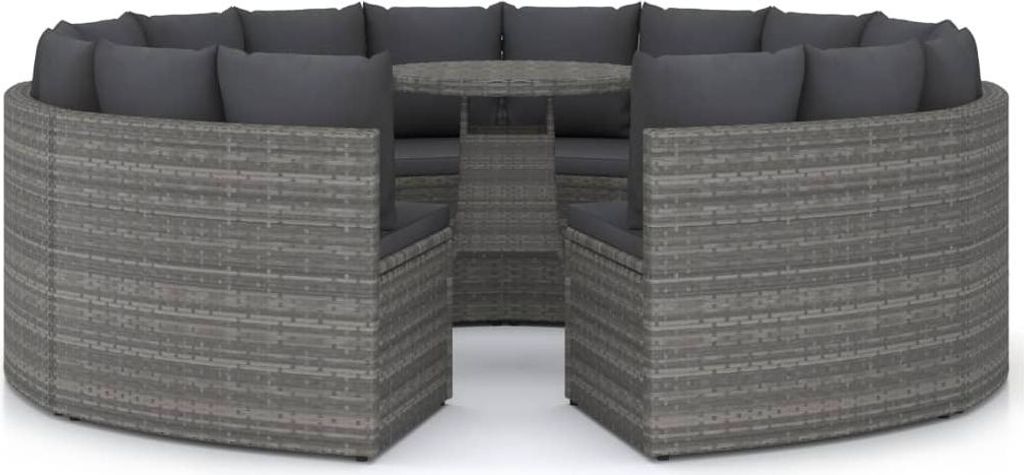 9-tlg. Garten-Sofagarnitur mit Auflagen Poly Rattan Grau