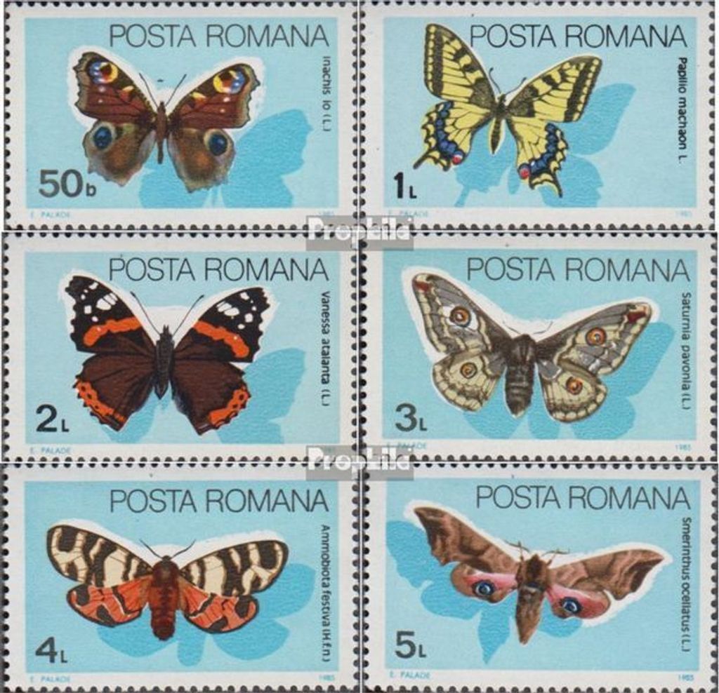Briefmarken Rumänien 1985 Mi 4159-4164 (kompl.Ausg.) postfrisch Schmetterlinge