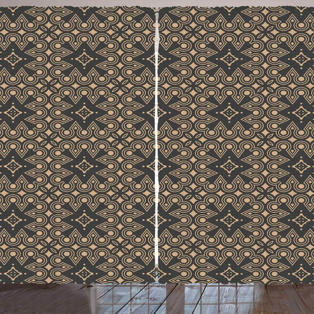 ARANDE Rideau ethnique motif damassé oriental gris et beige 280x245 cm