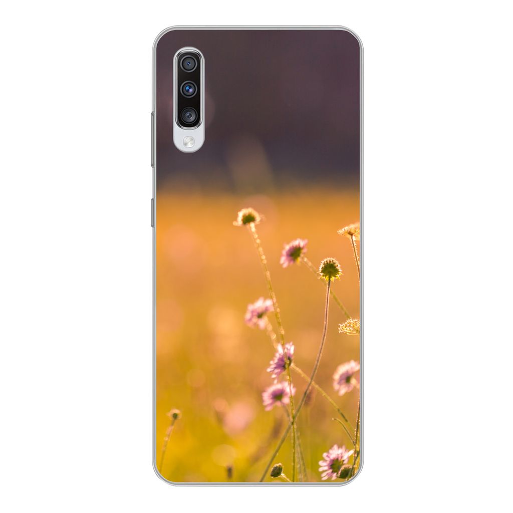 MuchoWow Handyhülle Schutzhülle Hülle für Samsung Galaxy A70 Blumen - Hell - Rosa Silikon Softcase Handy Hülle - Schutzhaube