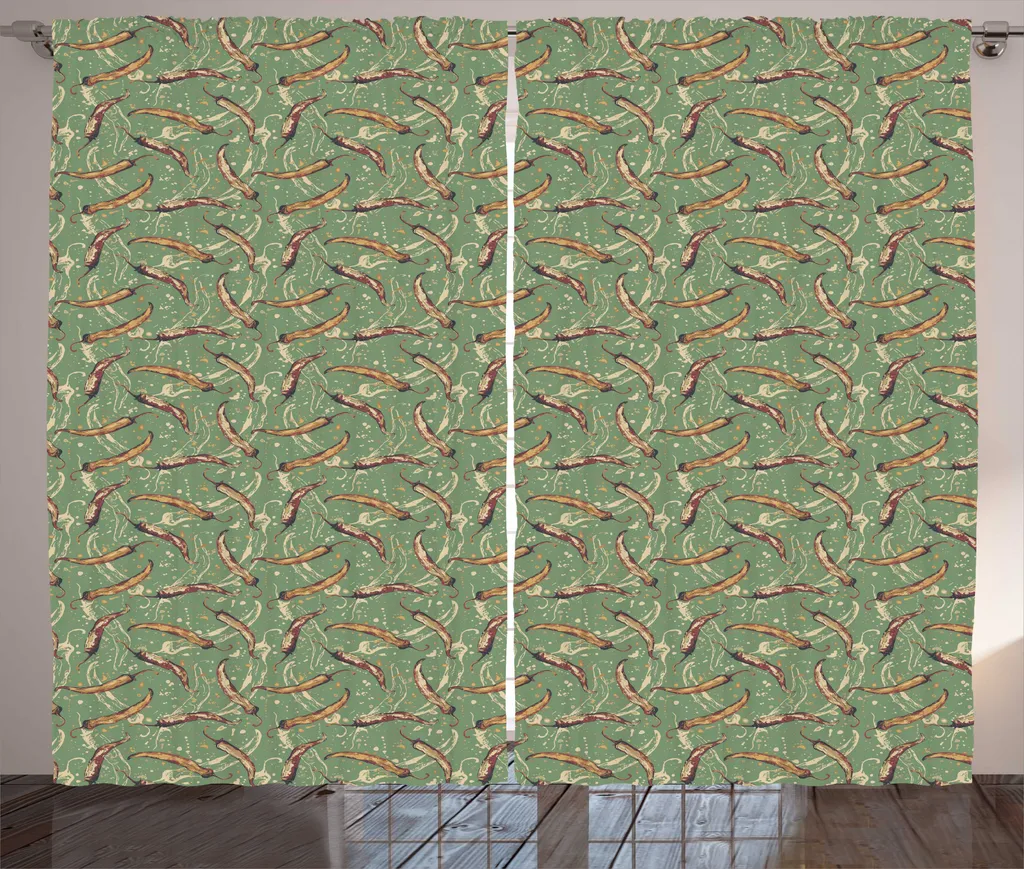Rideau Décoratif pour Cuisine ou Chambre Style Rustique Vert 280x225 cm