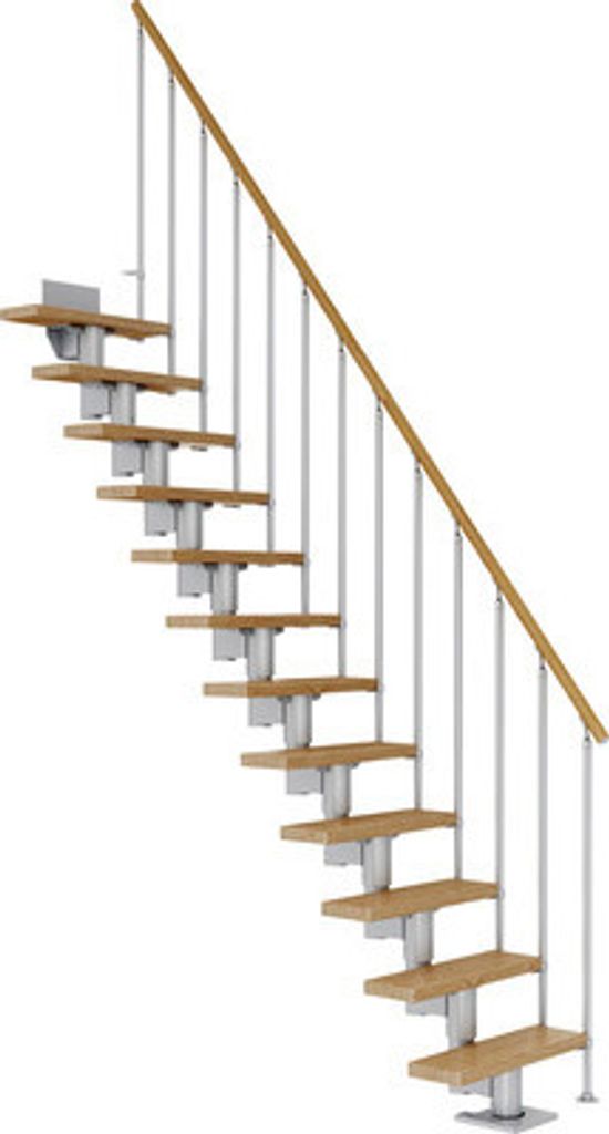 Pertura Mittelholmtreppe Spiros Eiche Leimholz Perlgrau Gerade 65 cm 13 Stufen / 14 Steigungen Stabgeländer Grau (RAL 90