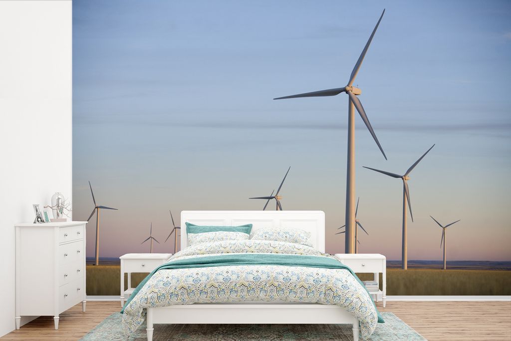MuchoWow Fototapete für Wohnzimmer oder Schlafzimmer Wandtapete Vinyl Motivtapete Eine Gruppe von Windmühlen in Montana bei Sonnenuntergang - 6...
