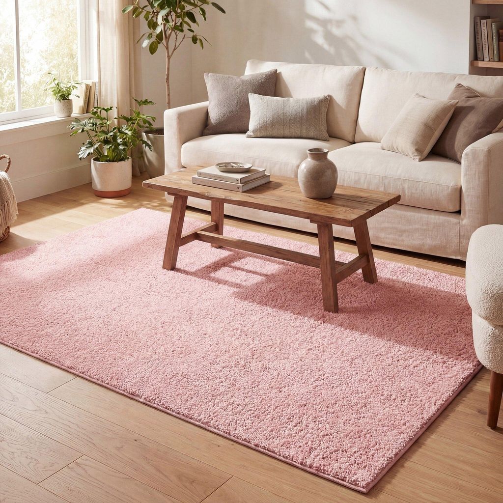 Volero - Teppich Hochflor - Lofty Rosa - 120x170 cm - Wohnzimmer, Esszimmer, Schlafzimmer - Ländlich, Modern, Skandinavisch