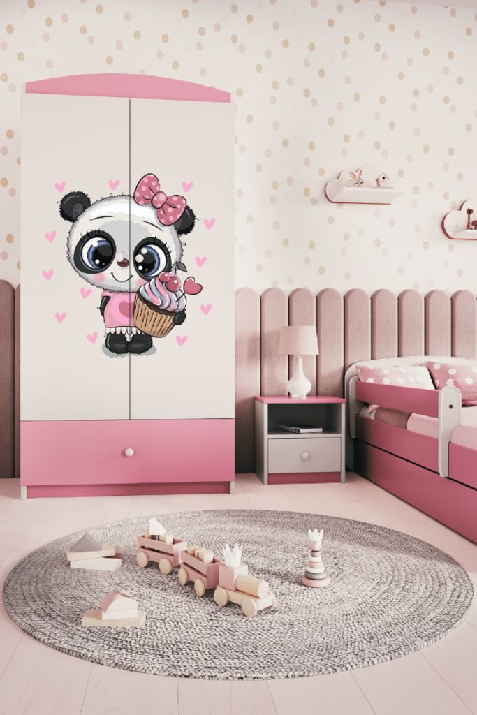 Kinderkleiderschrank Babydreams Drehtürenschrank Kleiderschrank Panda Hellrosa