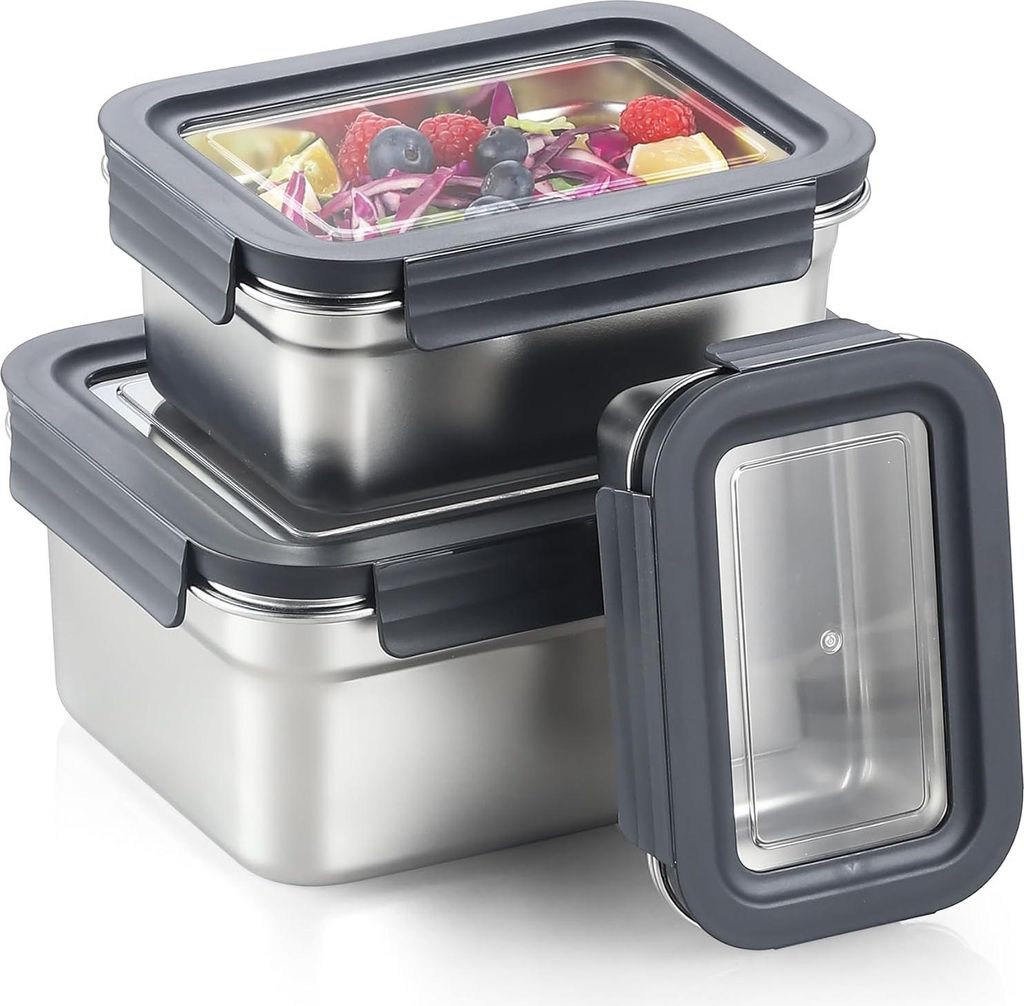 Luftdichte Lebensmittelaufbewahrungsbehälter aus Edelstahl mit Deckeln - stapelbare Meal Prep Behälter für Küche und Vorratskammer, auslaufsich...