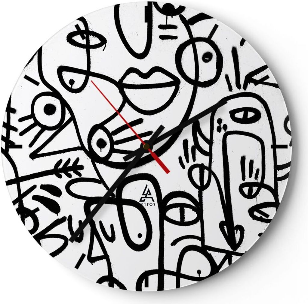 Wanduhr - Rund - Glasuhr - Zeichnen Cartoon Graffiti - 30x30cm - Schleichendes Uhrwerk - Lautlos - zum Aufhängen bereit - Dekoration Modern - Wand...