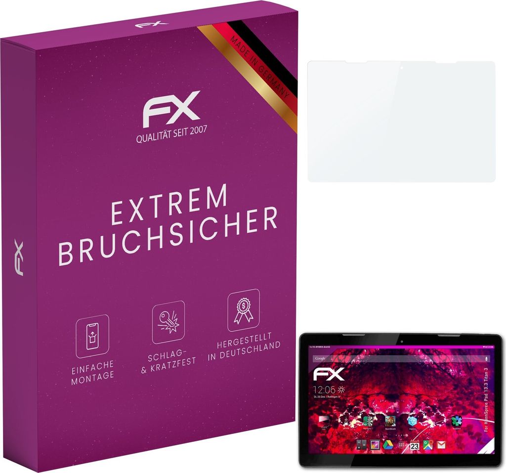 atFoliX FX-Hybrid-Glass Displayfolie kompatibel mit HannSpree Pad 13.3 Titan 3 Glasfolie