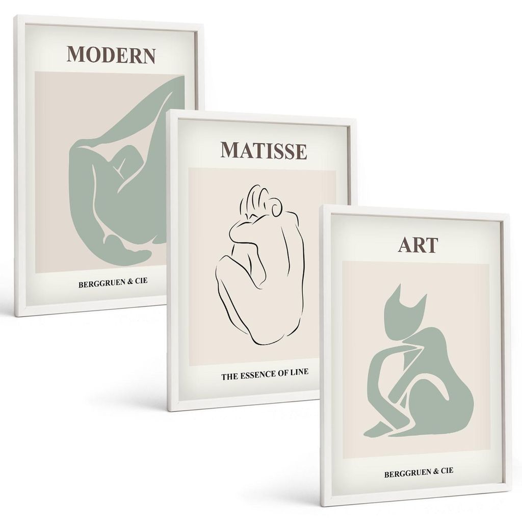Bilder Set 3-teilig im weißen Rahmen – Wandbilder 3 Stück – gerahmte Poster für Wohnzimmer, Schlafzimmer und Flur – 40x60 cm – Abstrakte...
