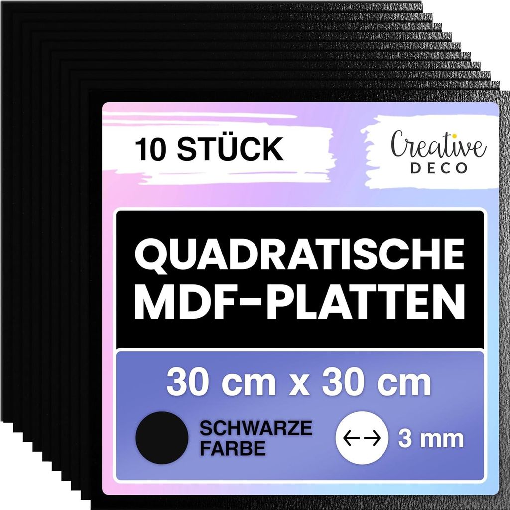 Creative Deco 10 x Schwarze Quadratische MDF Platten 300 x Produktbild 