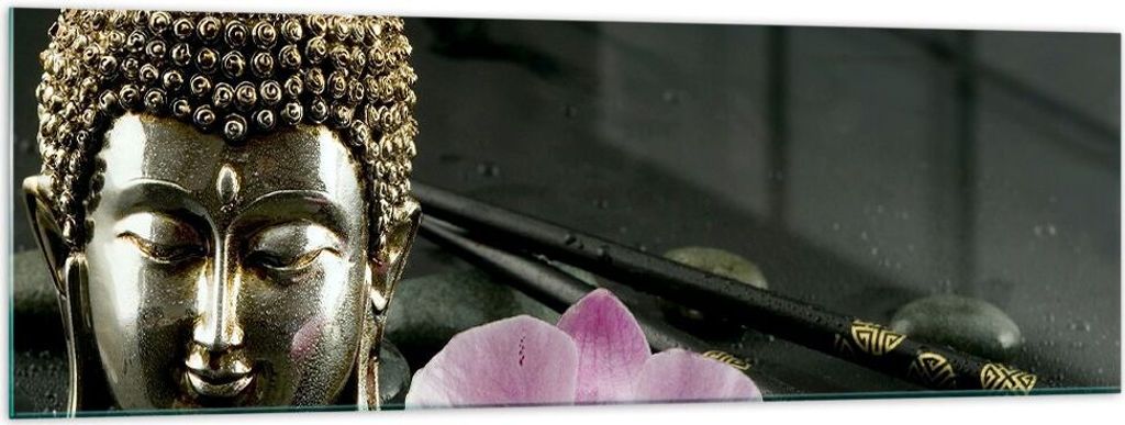 Bilder auf glas - Buddha Blume Stöcke - 160x50cm - Glasbilder - Wandbilder - Kunstdruck - zum Aufhängen bereit - Wanddekoration aus Glas - Glas B...
