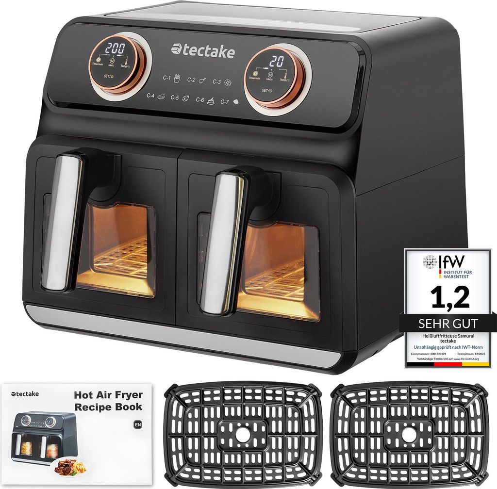 tectake® Heißluftfritteuse Samurai 2 Garräume, je 4 l, 2400 Produktbild 