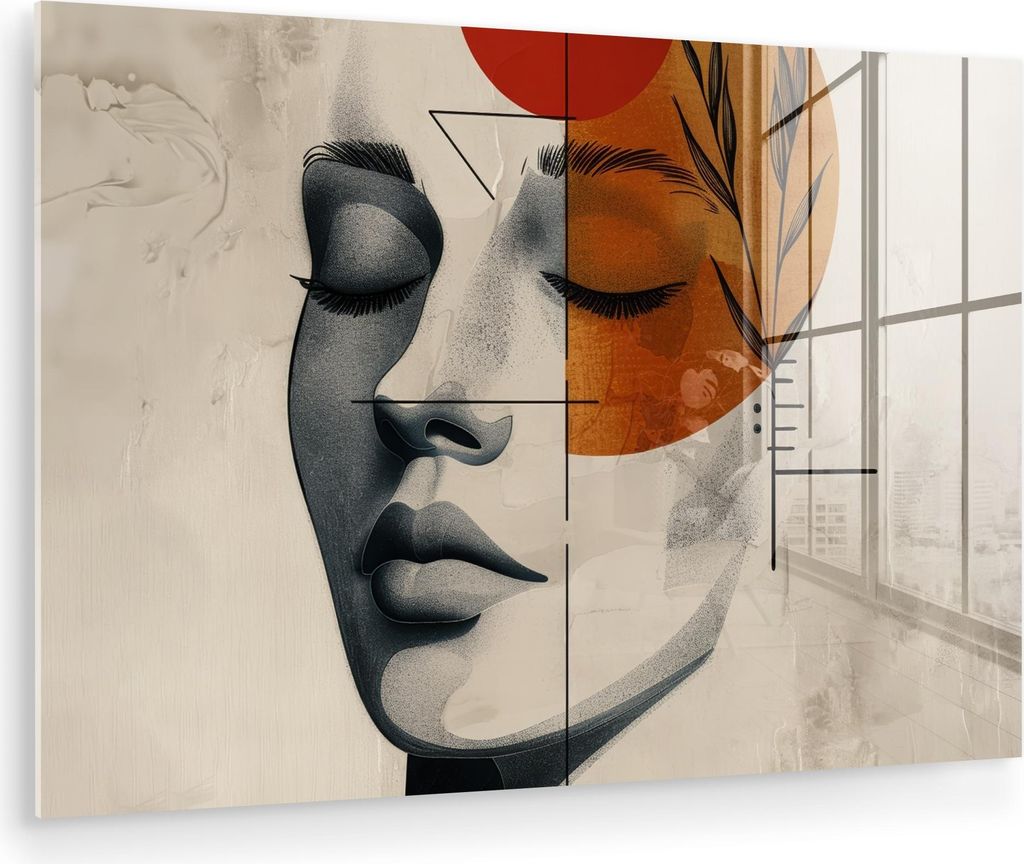 MuchoWow Glasbilder - Bilder auf Wandbild - Foto auf Glas Gesicht - Kreise - Kunst - Modern 120x80 cm Wanddekoration aus Glas - Acrylglasbild - Acr...