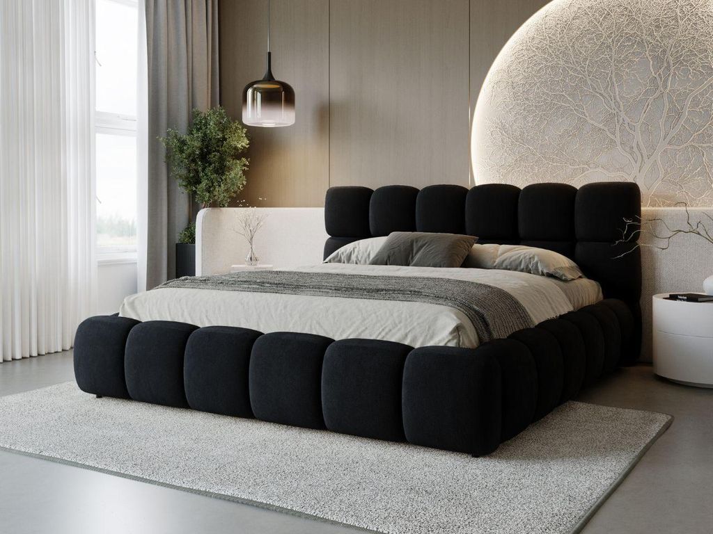 GrainGold Polsterbett Modo 200x200 cm - Bett 200x200, Polsterbett mit Bettkasten und Lattenrost - Schwarz (Royal 31)