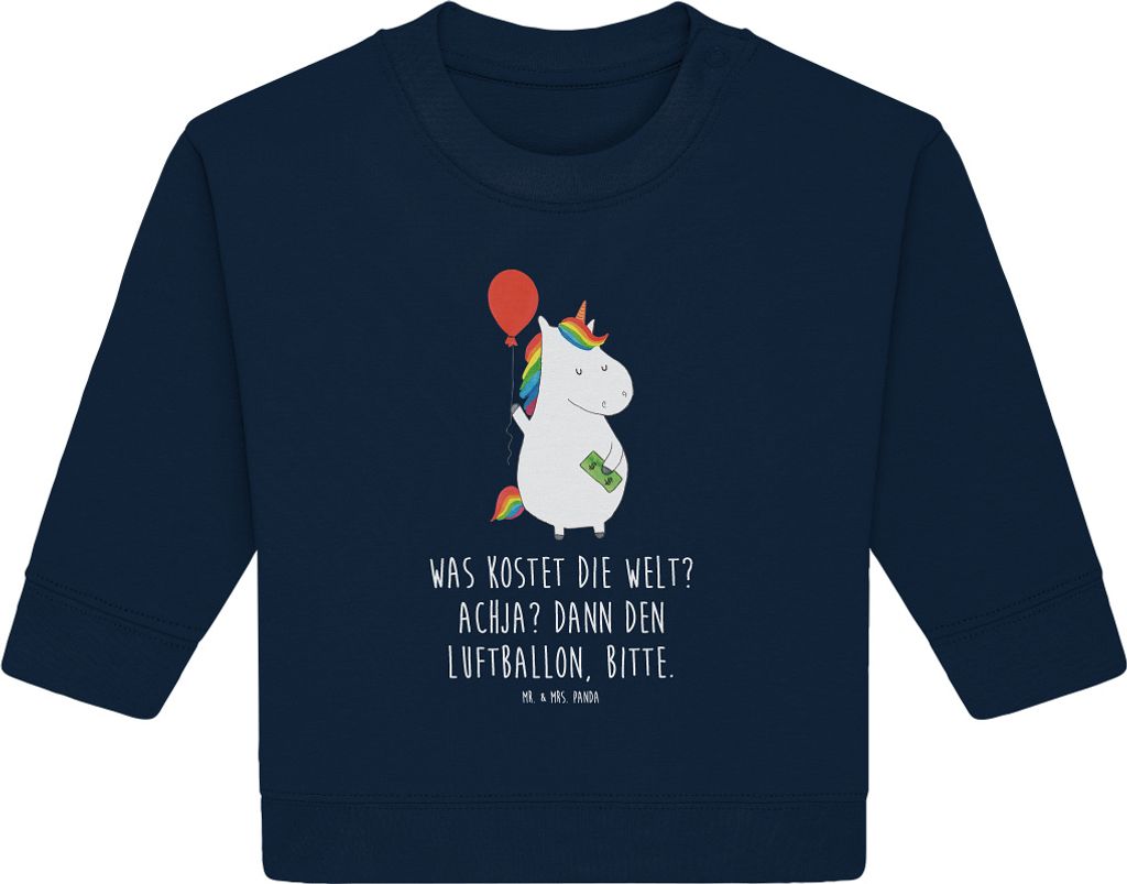 Mr. & Mrs. Panda Organic Baby Pullover Einhorn Luftballon 24. - 36. Monat - French Navy - Geschenk, Geld, Einhörner, Unicorn, Bullover, Freundin