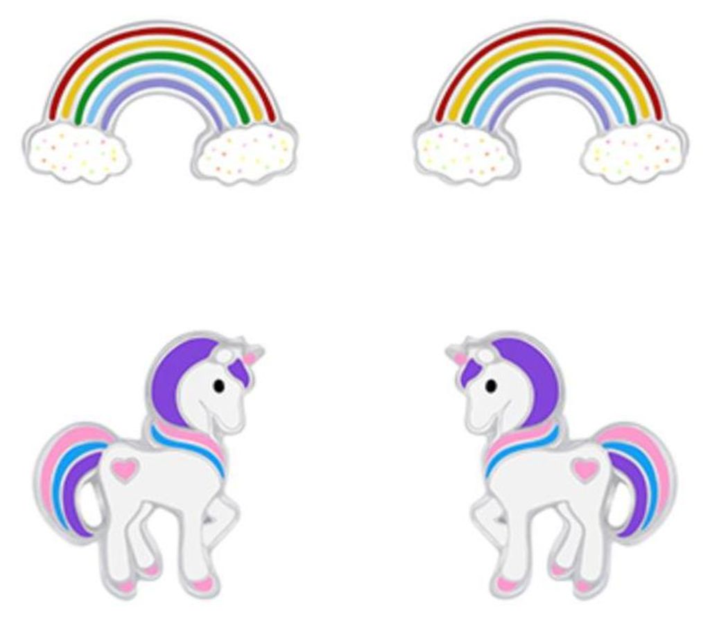 2er Set Kinder Ohrringe Silber 925 Ohrstecker Einhorn & Produktbild 