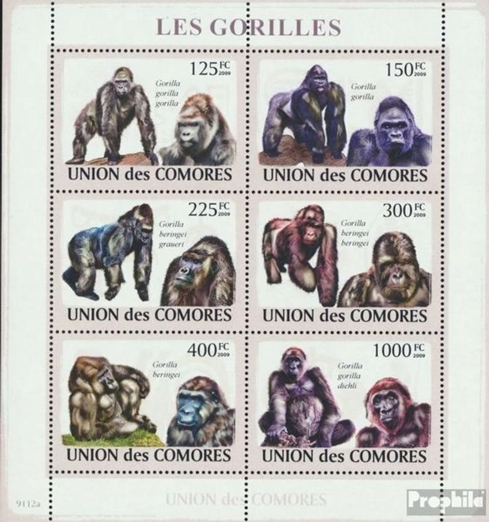 Briefmarken Komoren 2009 Mi 2142-2147 Kleinbogen (kompl. Ausg.) postfrisch Gorillas