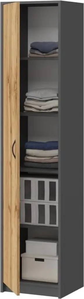 Armoire de bureau étroite BDW graphite - Rangement haut 5 compartiments