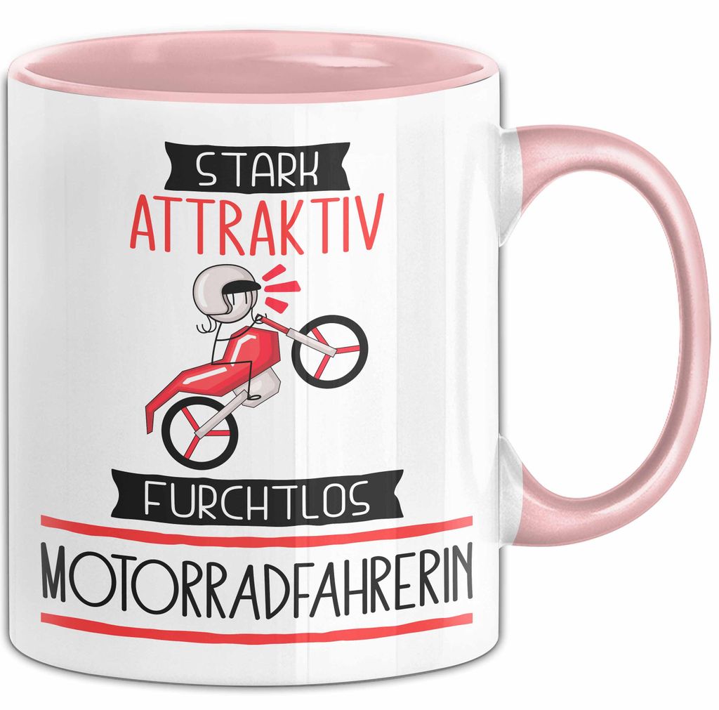 Motorradfahrerin Tasse Geschenk Becher Stark Attraktiv Furchtlos Motorradfahrerin Lustige Geschenkidee (Rosa)