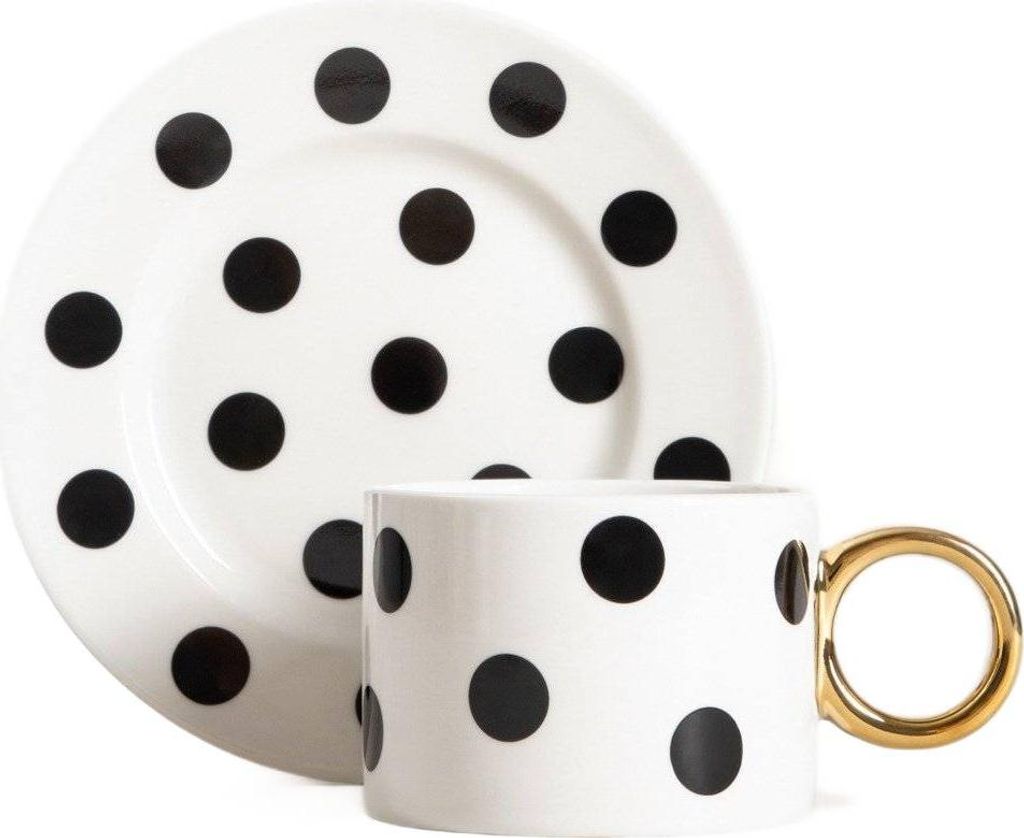 HOMLA LUNYA Tasse mit Untertasse weiß mit schwarzen Rillen 0,2 l