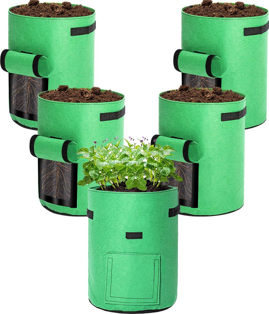 Faziango 5er Set Pflanzsack 26,5 L aus Vliesstoff – Pflanzbeutel für Kartoffeln, Tomaten, Gemüse & Blumen