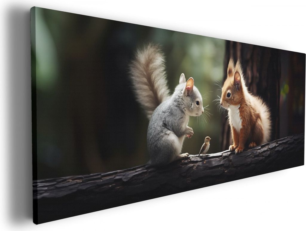 Wallario Premium Leinwandbild Waldfreunde im Dialog in Größe 60 x 150 cm