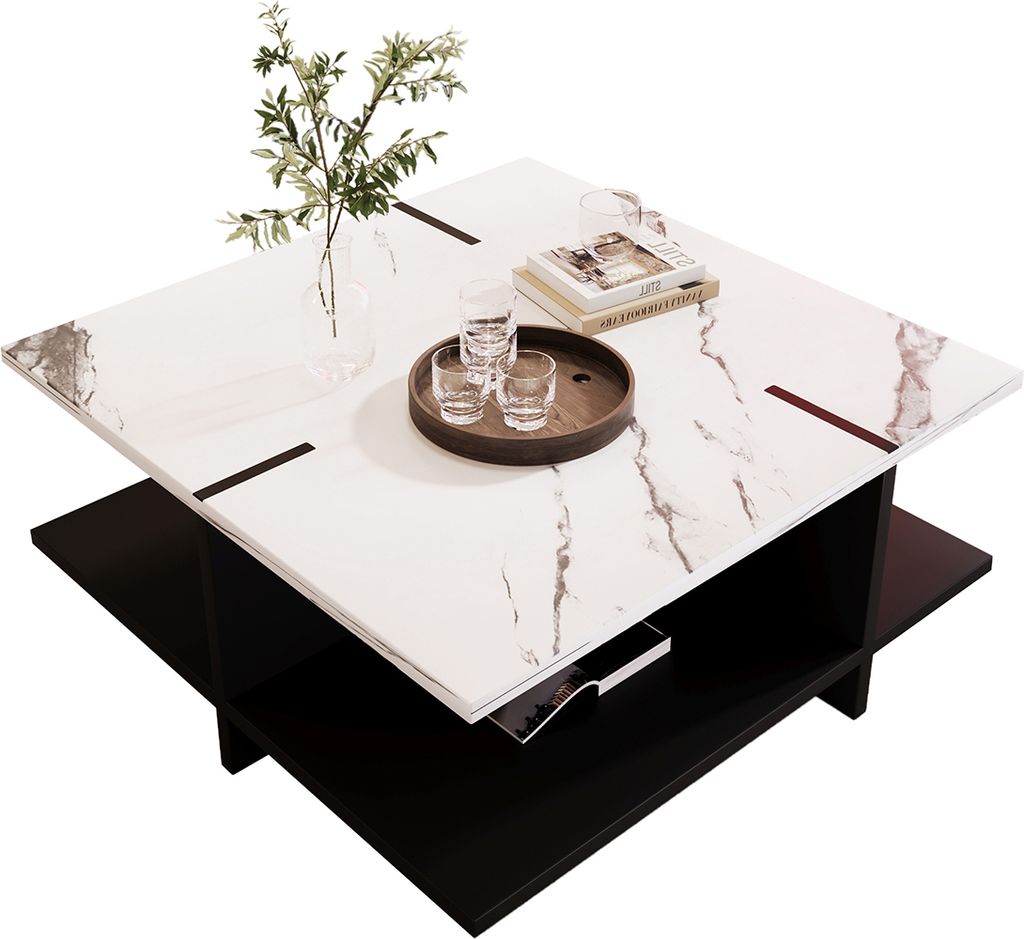 Couchtisch Modernes und Minimalistisches Marmoroptik Quadratischer Beistelltisch für Wohnzimmer