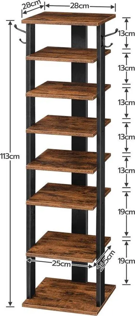 Étagère à chaussures étroite 8 niveaux marron et noir pour entrée