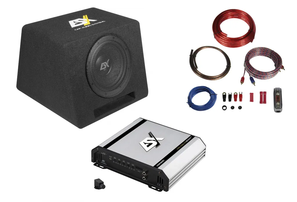 Caisson de basse 20cm ESX DBP 108Q avec kit ampli et câbles pour voiture