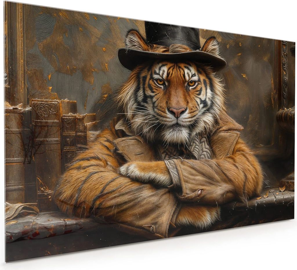 Küchenrückwand Spritzschutz Glas mit Motiv Tiger mit Zylinder 40 x 40 cm