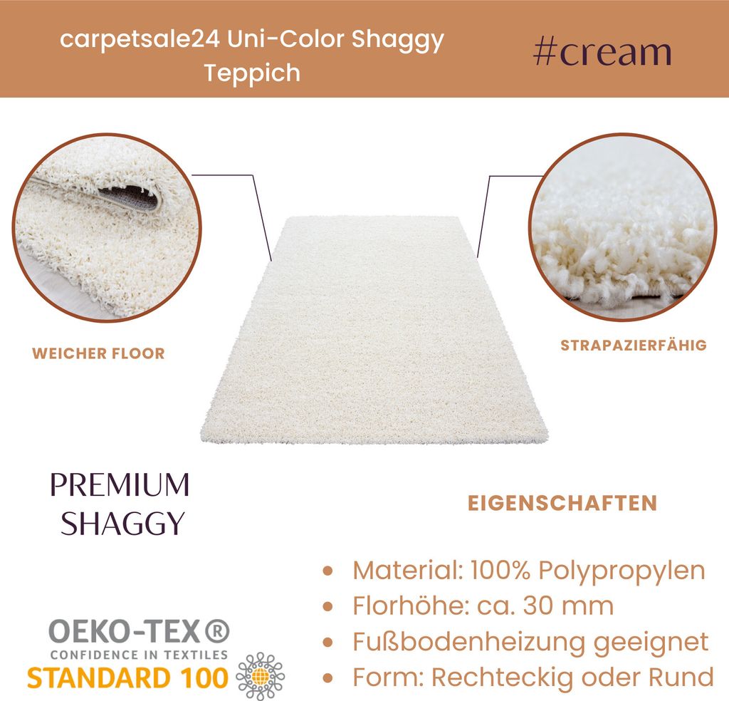 Carpetsale24 Hochflor Teppich Uni Einfarbig Modern Shaggy Produktbild 3