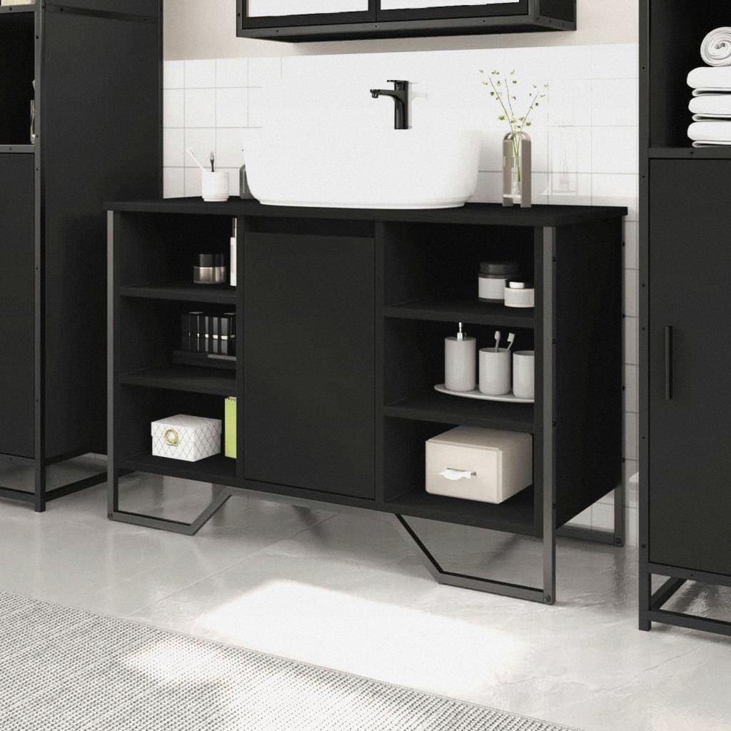Waschbeckenunterschrank Schwarz 91x35x60 cm Holzwerkstoff Badschrank Aufbewahrungsschrank für Badezimmer Küche Wäscheraum