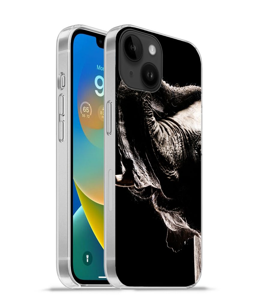 MuchoWow Handyhülle Schutzhülle Hülle für Apple iPhone 14 - Softcase Elefant - Schwarz - Tiere - Porträt Silikon Softcase Handy Hülle - Mob...