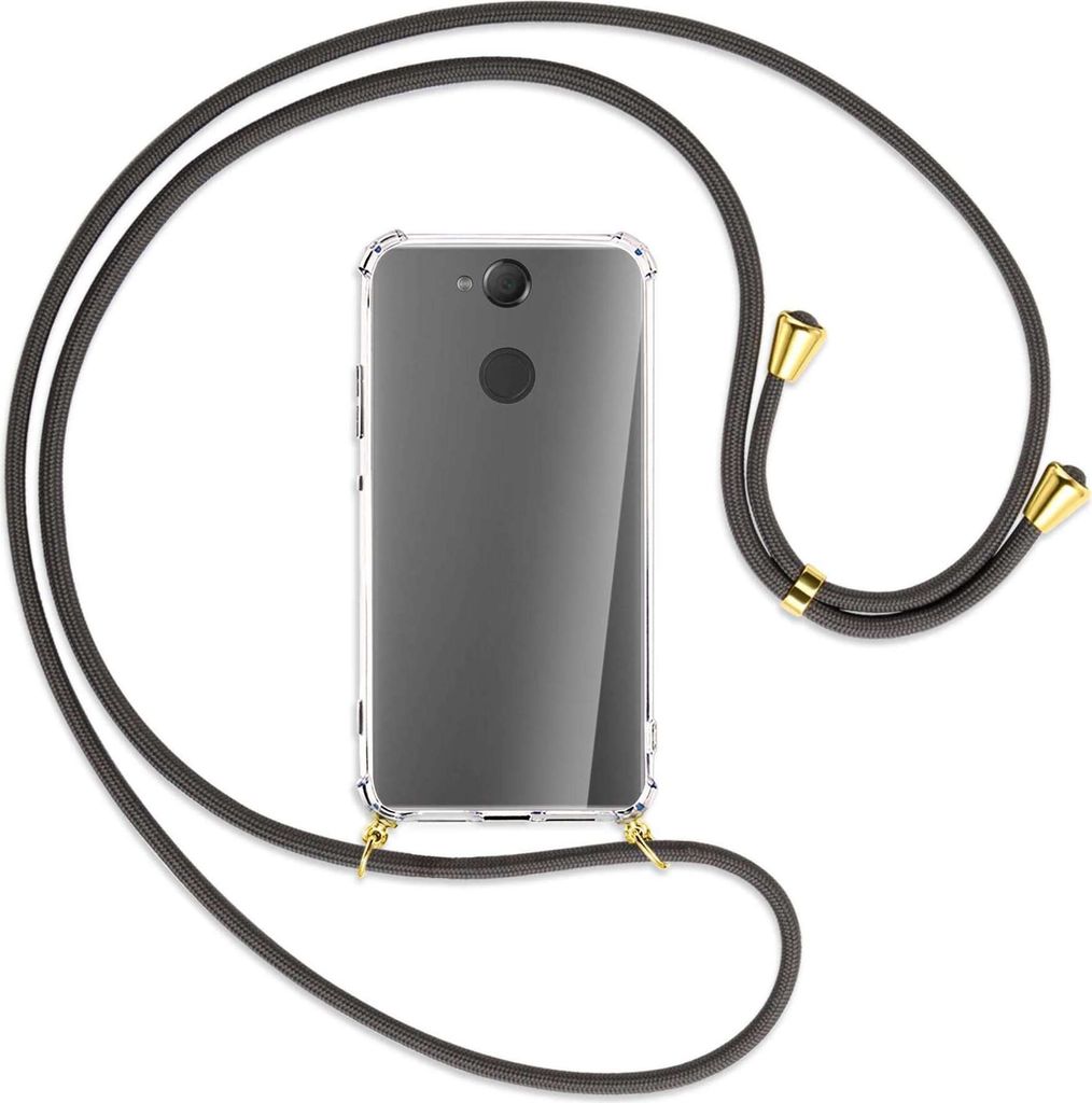 Handykette Backcover-Schutzhülle mit Band (Metall goldfarben) für Sony Xperia XA2 - dunkelgrau