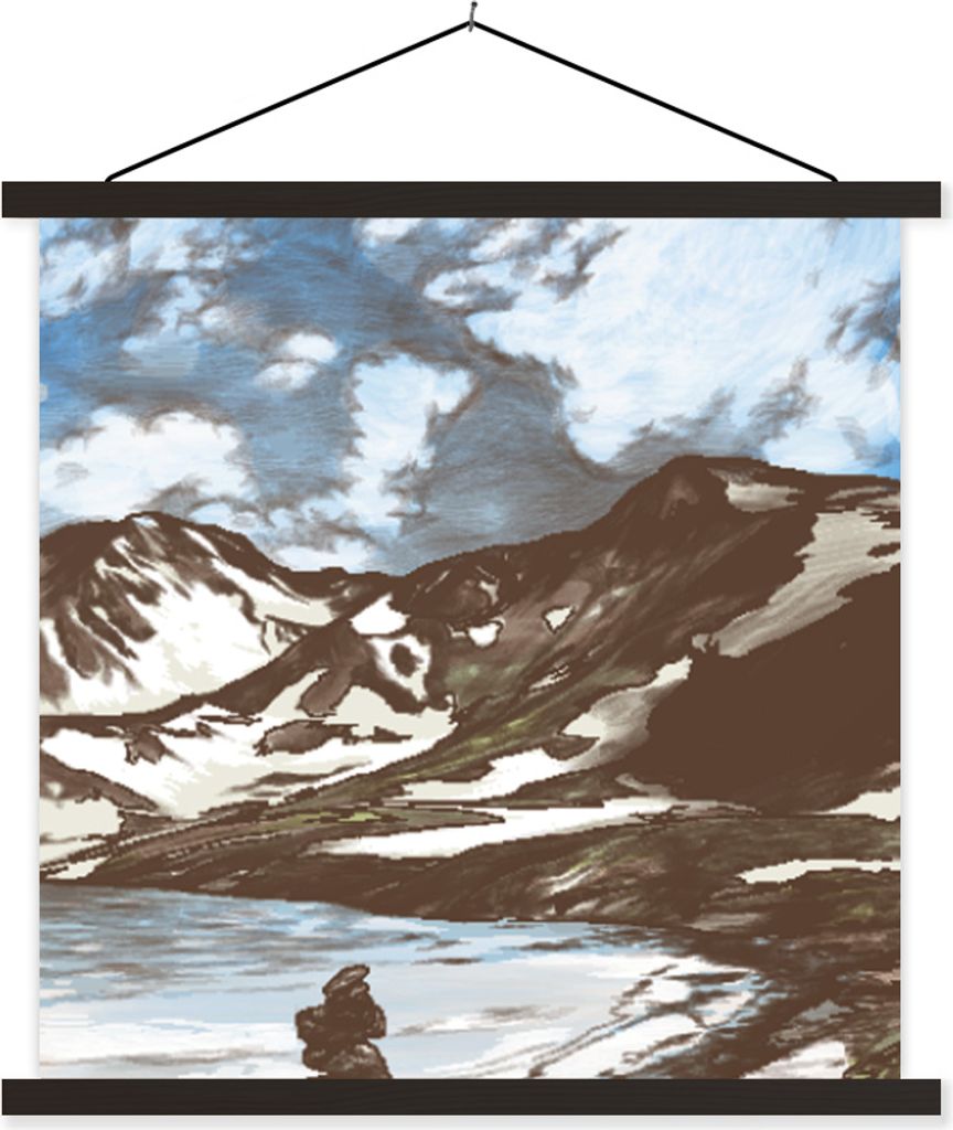 MuchoWow Textilposter Berg - Meer - Himmel 120x120 cm mit schwarzem Rahmen - Aufhängungsset