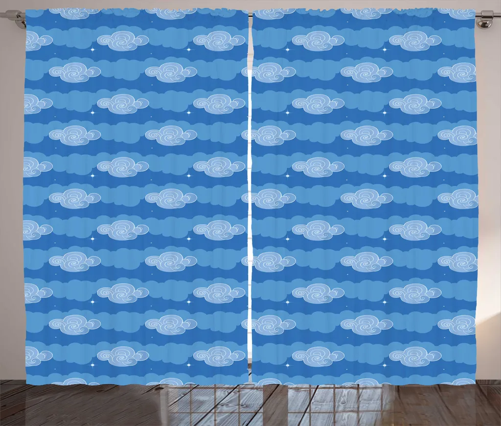 Rideau à fronces ABAKUHAUS bleu azur abstrait pour chambre, 280x225 cm