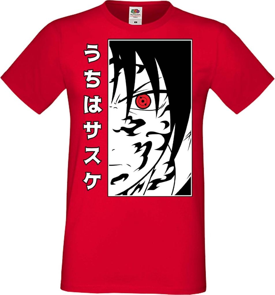 Herren T-Shirt Manga Anime Naruto Sasuke Uchiha 01 Sasuke, Man M / Rot