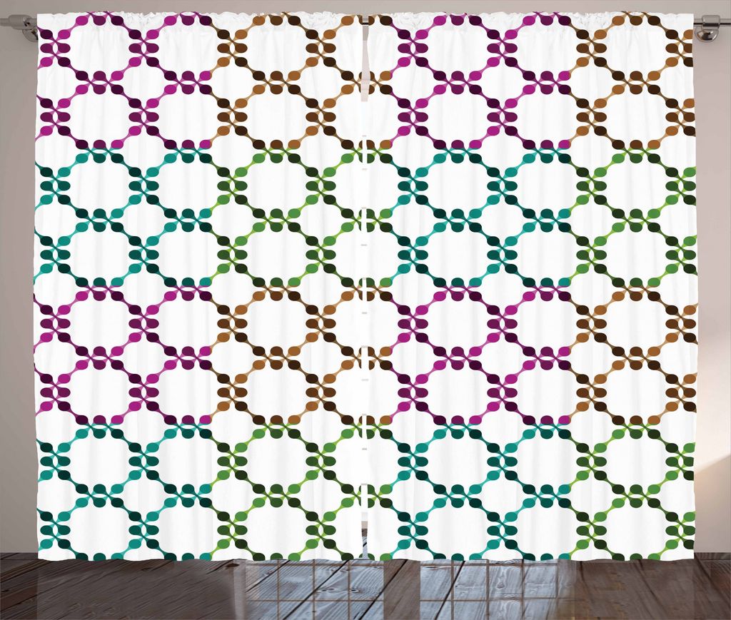 ABAKUHAUS Geometrisch Rustikaler Gardine, Kette verbanden Dots, Schlafzimmer Kräuselband Vorhang mit Schlaufen und Haken, 280 x 175 cm, Mehrfarbig