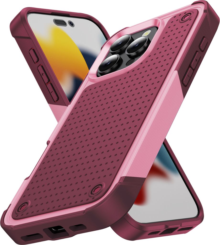 Für iPhone 16 Pro Hülle Militärqualität Stoßfest Hybrid 2 in 1 Hart PC Weich TPU Handyhülle Pink Rot