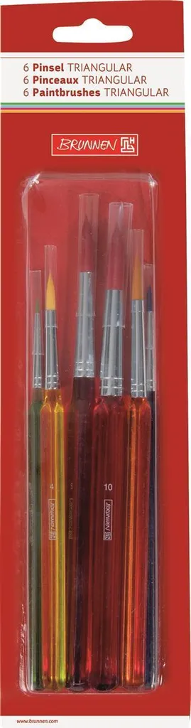 Set 6 Pinceaux Scolaires BRUNNEN 1048932 Poils Robustes et Manche Bois