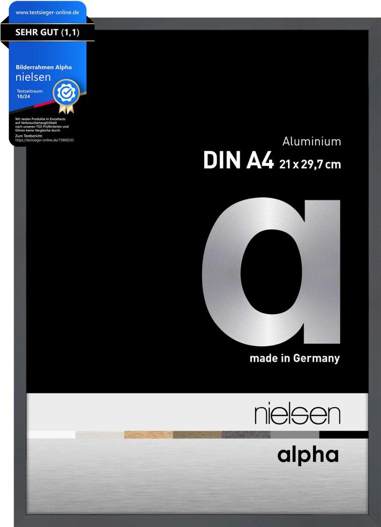 nielsen Aluminium Bilderrahmen Alpha, 21x29,7 cm (A4), Dunkelgrau Glanz