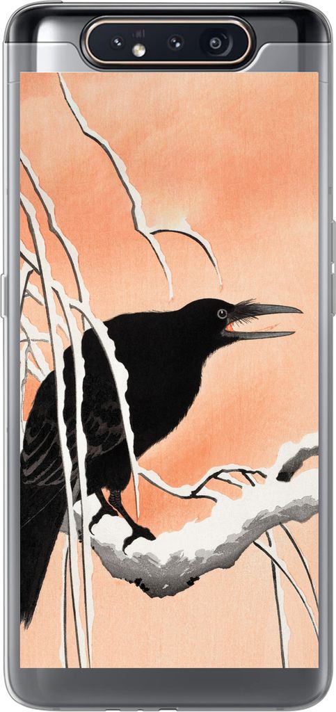 MuchoWow Handyhülle Schutzhülle Hülle für Telefoonhoesje Samsung Galaxy A80 Krähe - Zweig - Vintage - Japanisch Silikon Softcase Handy Hüll...