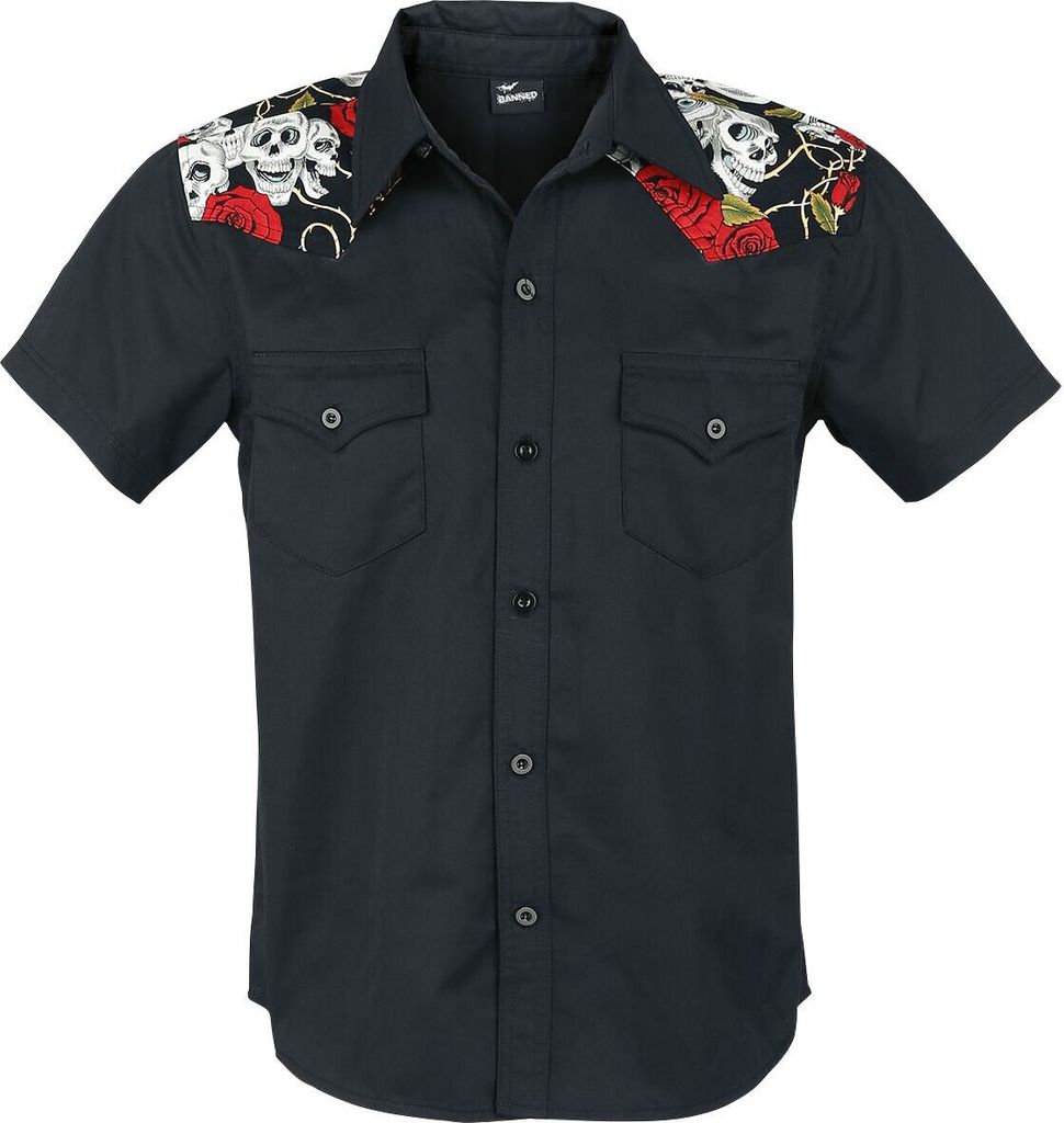 Banned Alternative Kurzarmhemd Herren Skull Rose schwarz S