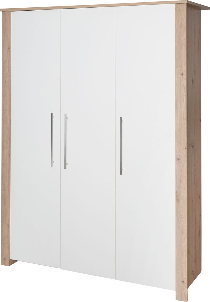 roba Kinderkleiderschrank 3-türig Malo - Schrank für Baby- & Kinderzimmer mit hochwertigen Metallgriffe - Holz weiß lackiert / Holzdekor Artisan...